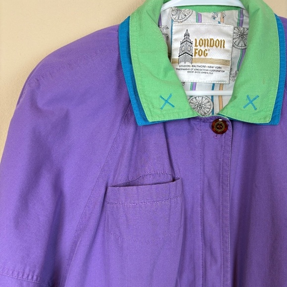 London Fog Vintage Purple/Green Hidden Metal Zip Front Jacket; Size L - Picture 3 of 11